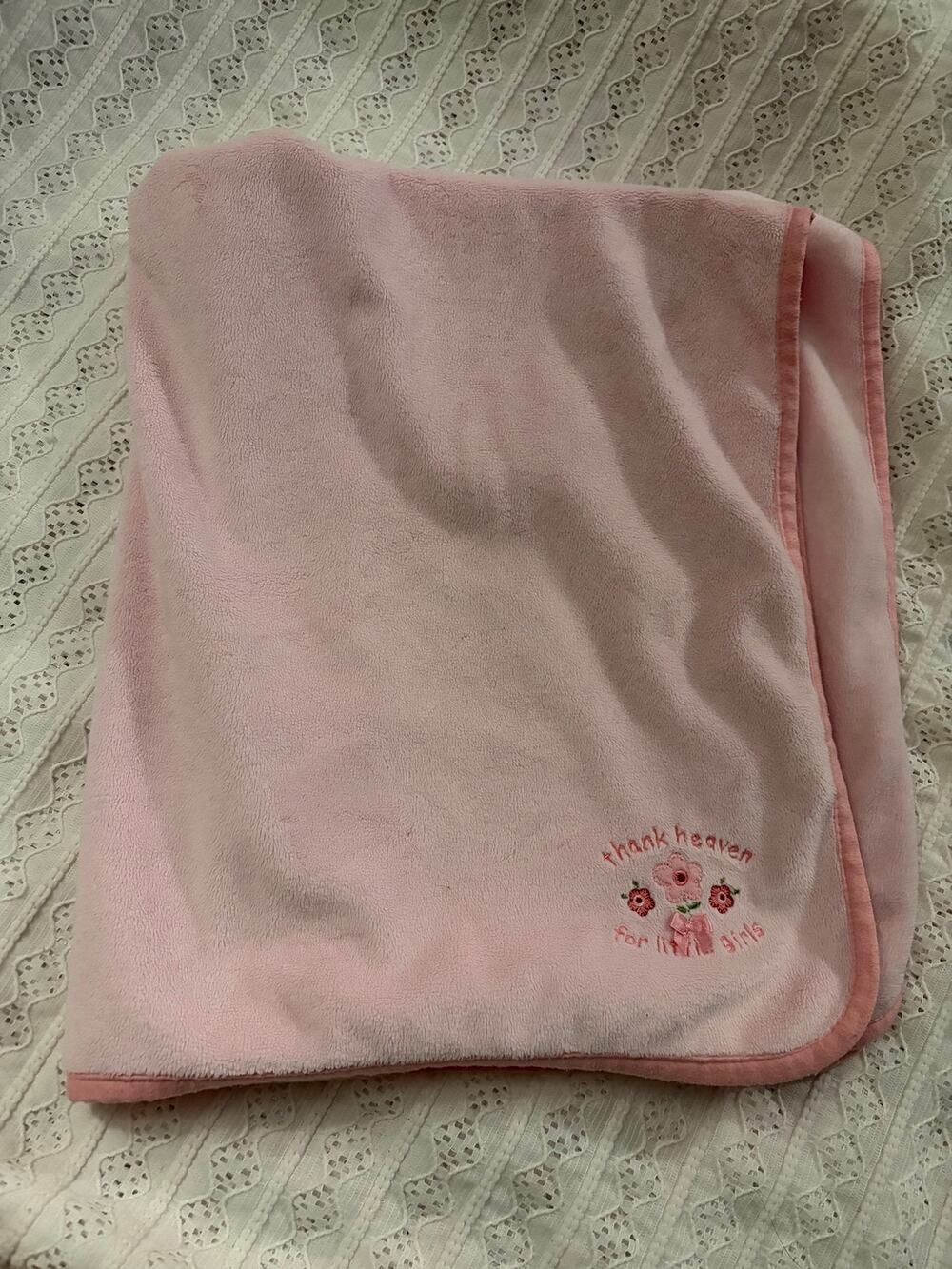 Vintage Carter's Pink Baby Blanket Thank Heaven For Little Girls Floral Fleece